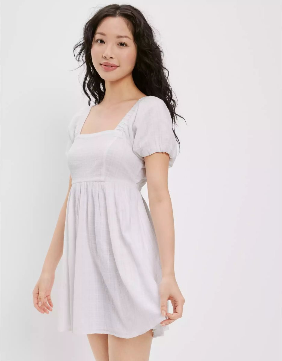 Mini Robe American Eagle AE Puff-Sleeve Blanche Femme | UJD-23767175